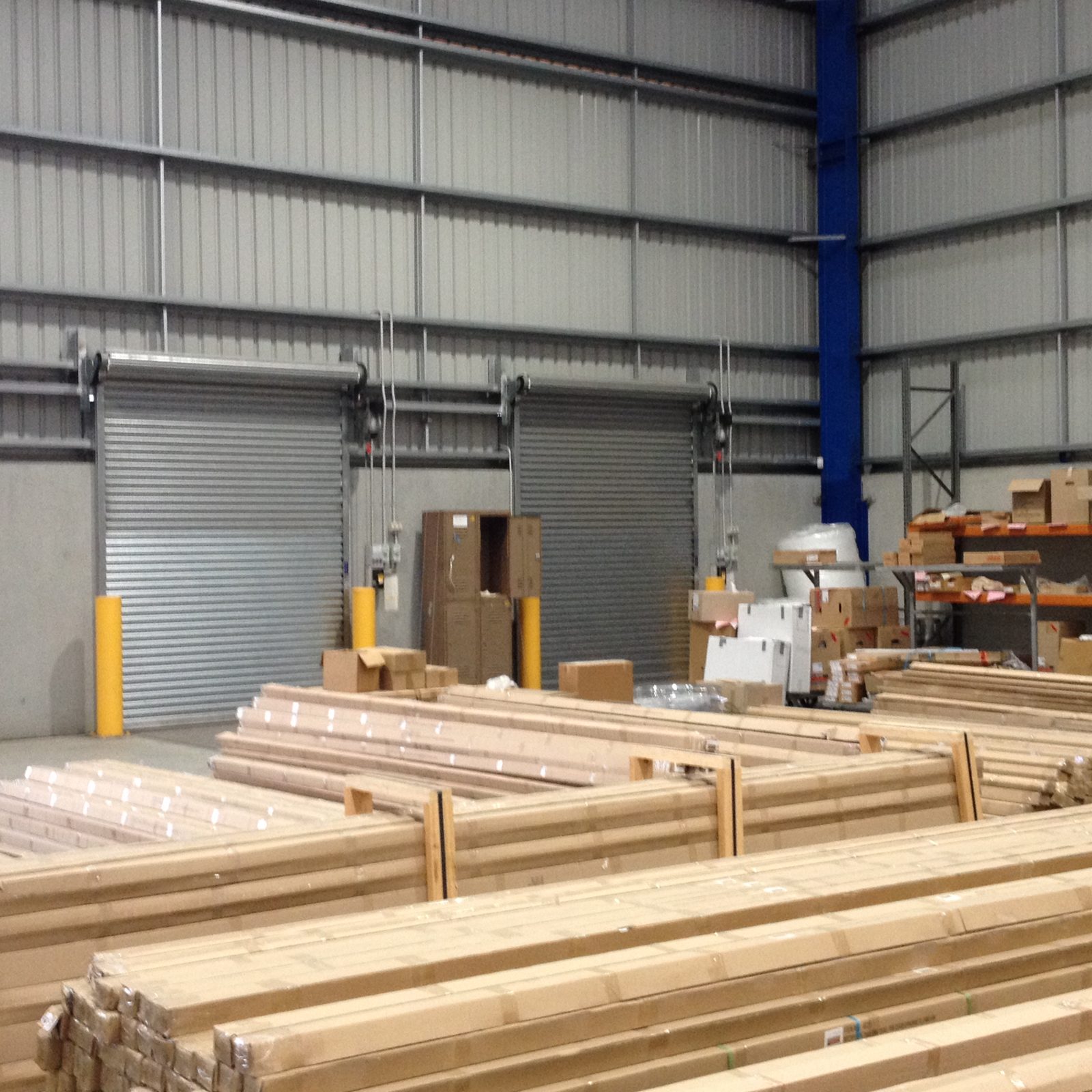Racking components packed for transport